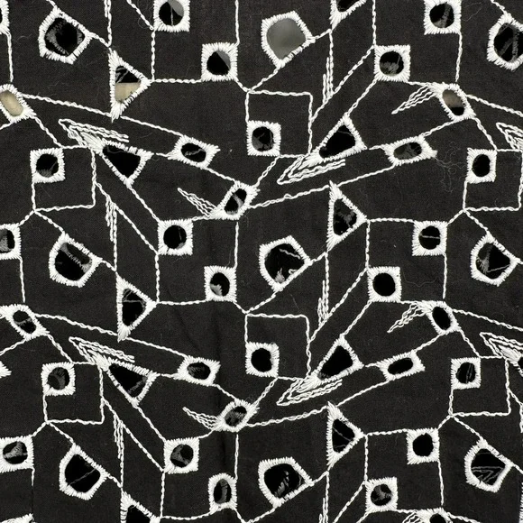 Samuel‎ Dong Shirt Womens Small Black White Sheer Embroidered Geometric Top - Picture 5 of 9